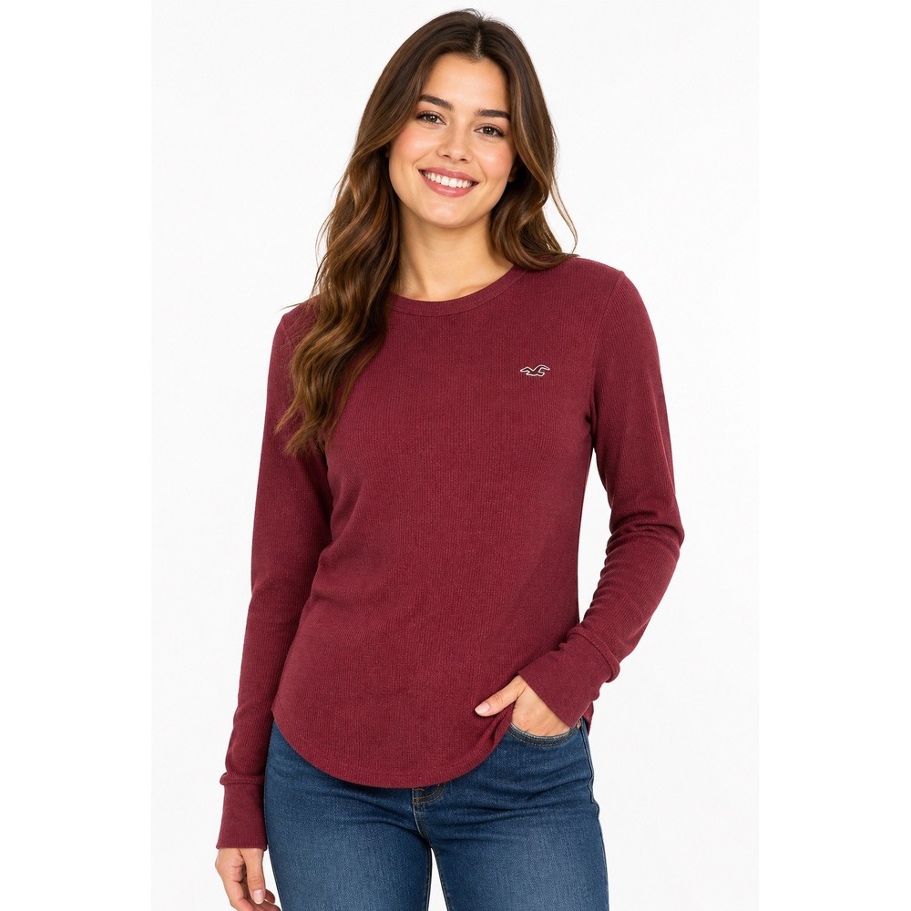 Hollister XXS Red Thermal Shirt Crew Neck Long‎ Sleeve Logo